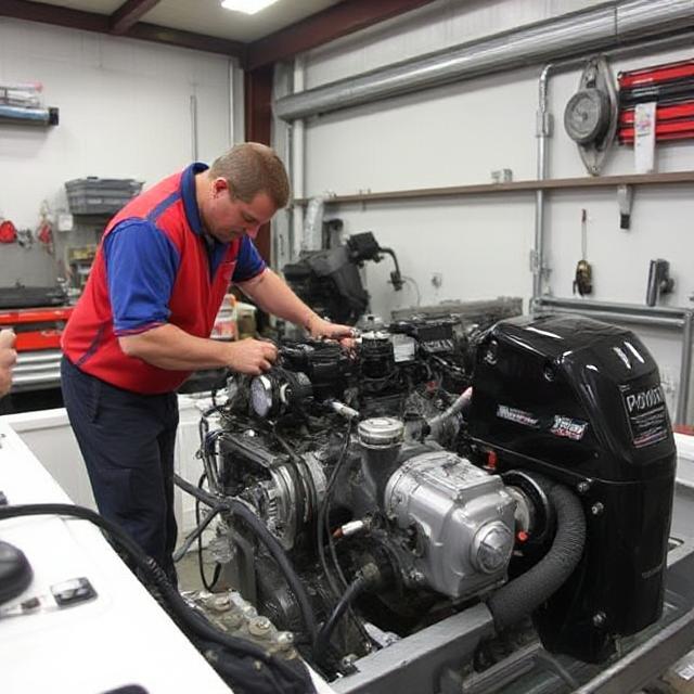 Technician servicing an inboard engine — the kind of repair an Extended Service Agreement helps cover